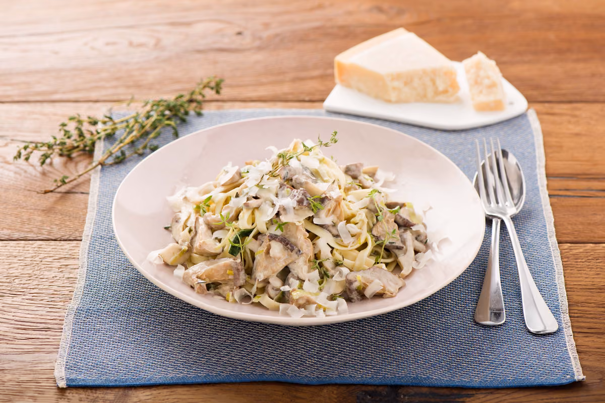 Mushroom and Leek Tagliatelle with Thyme, Garlic, and Parmesan