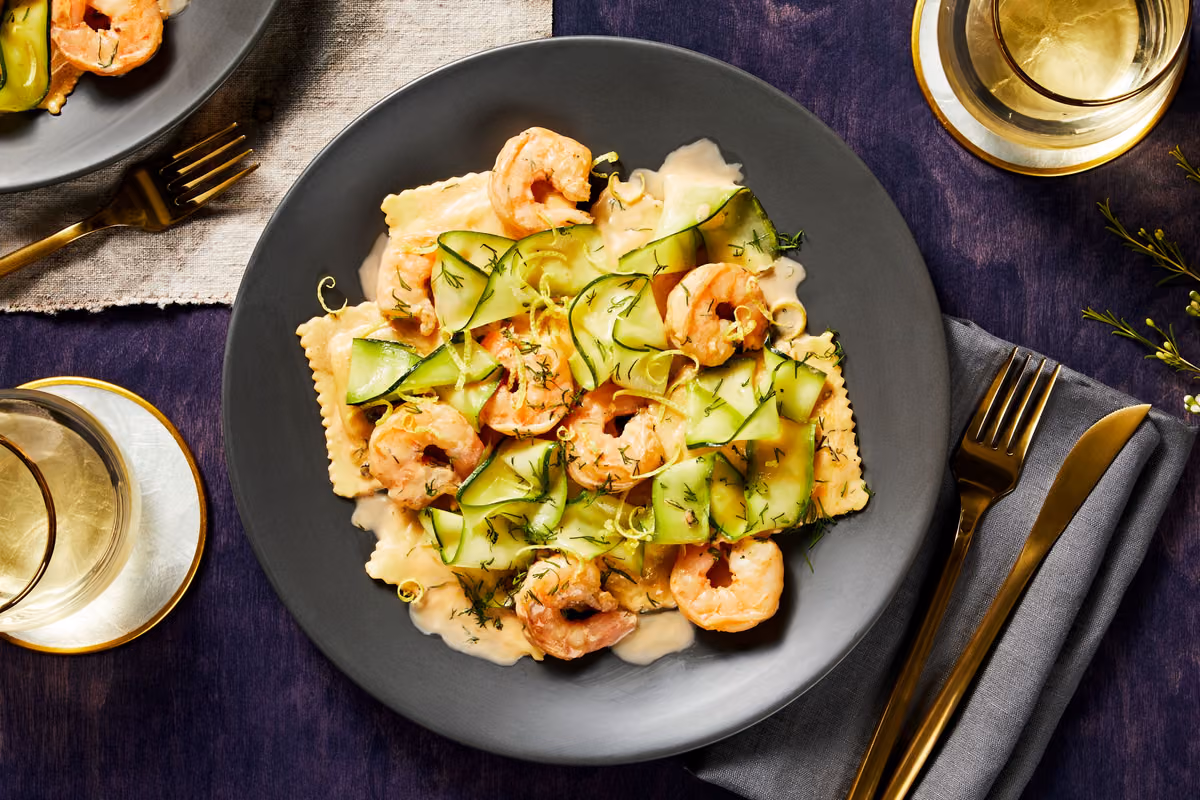 Lemon Dill Lobster Ravioli and Shrimp