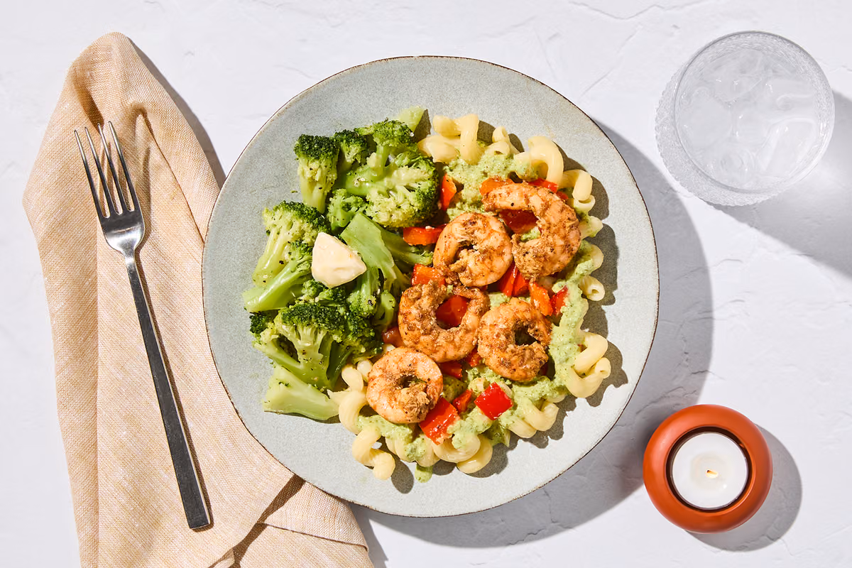 Poblano Cream Cavatappi & Spicy Shrimp