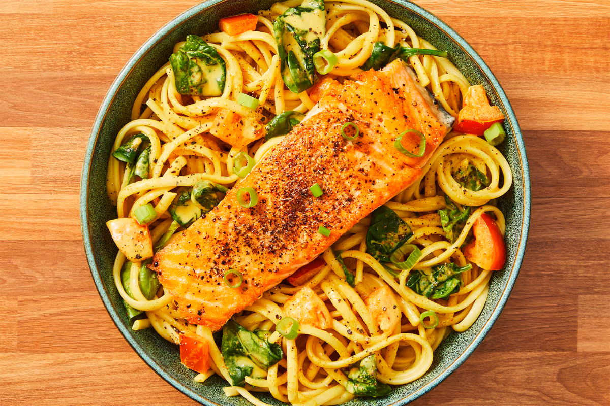 Seared Salmon & Creamy Tuscan Linguine