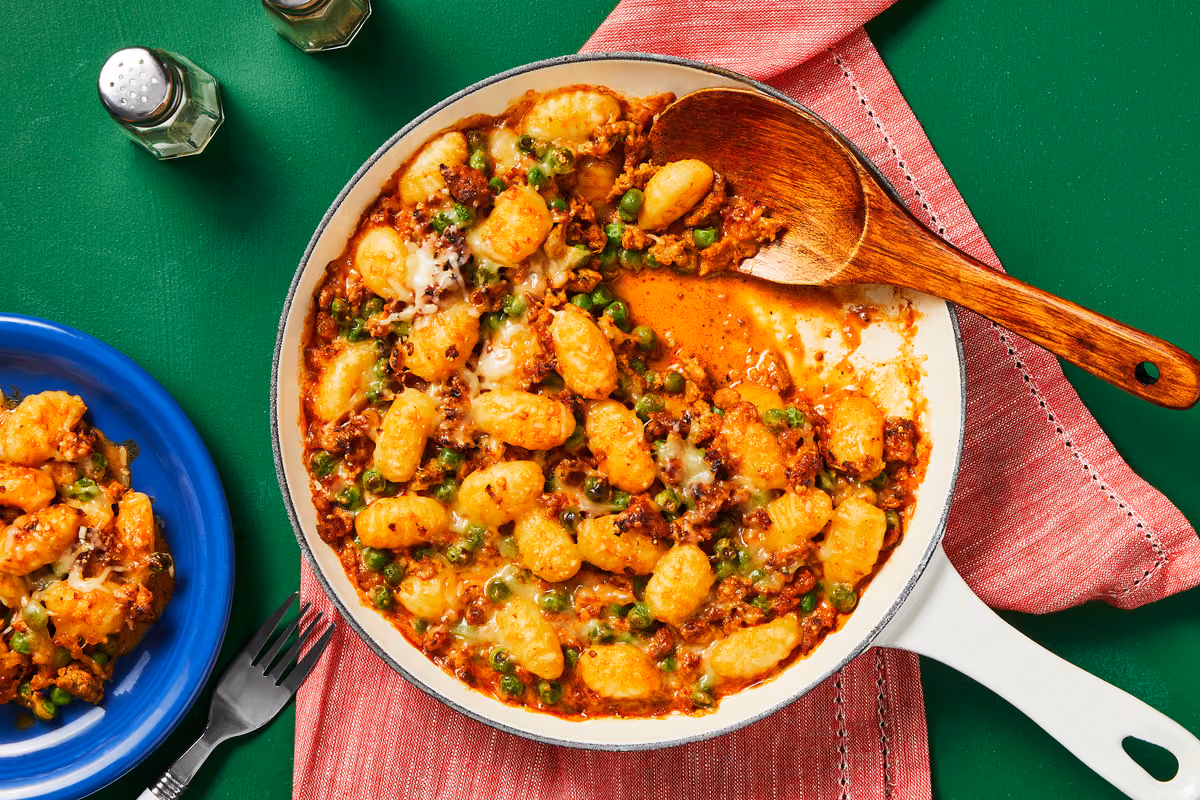 Turkey Ragù Gnocchi: Peas & Italian Cheese
