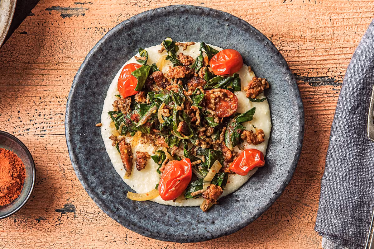 Breakfast Chorizo, Kale, and Tomato Skillet