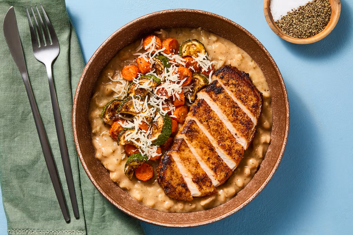 Pork Chops & Creamy Italian White Beans