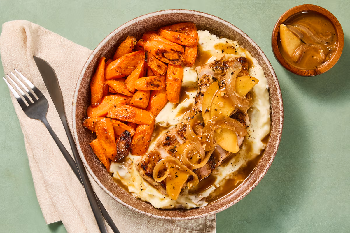 Pork Chops with Apple & Onion Pan Sauce