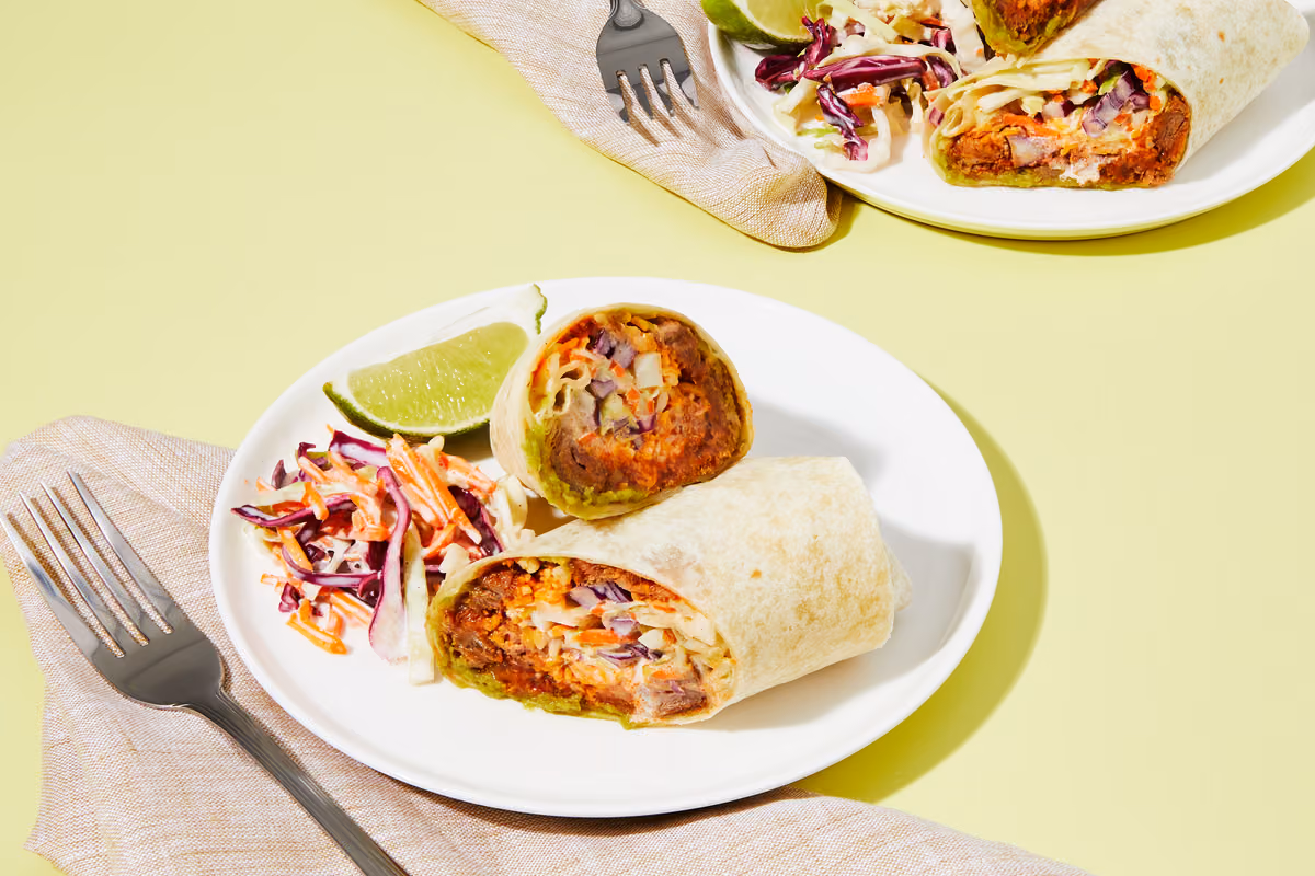Southwest Pulled Pork Wraps with Guacamole & Lime Slaw