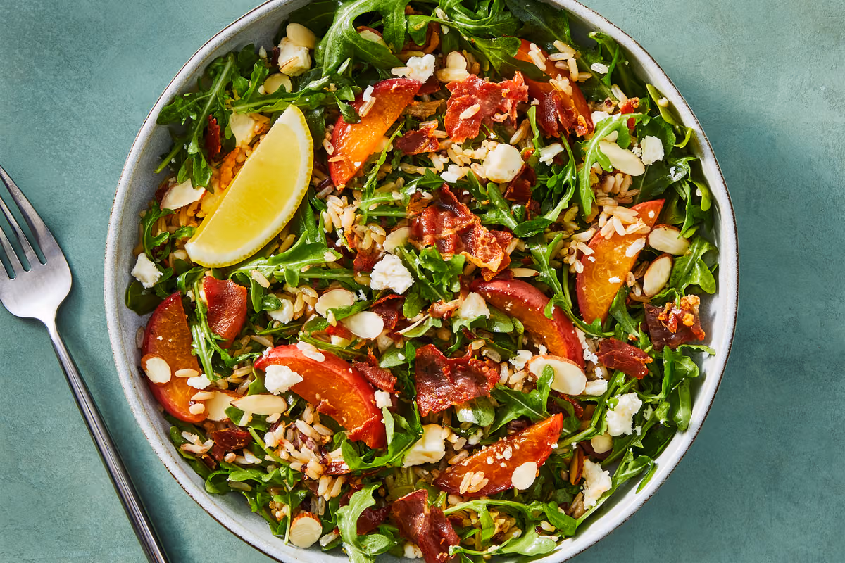 Crispy Prosciutto & Peach Grain Bowls