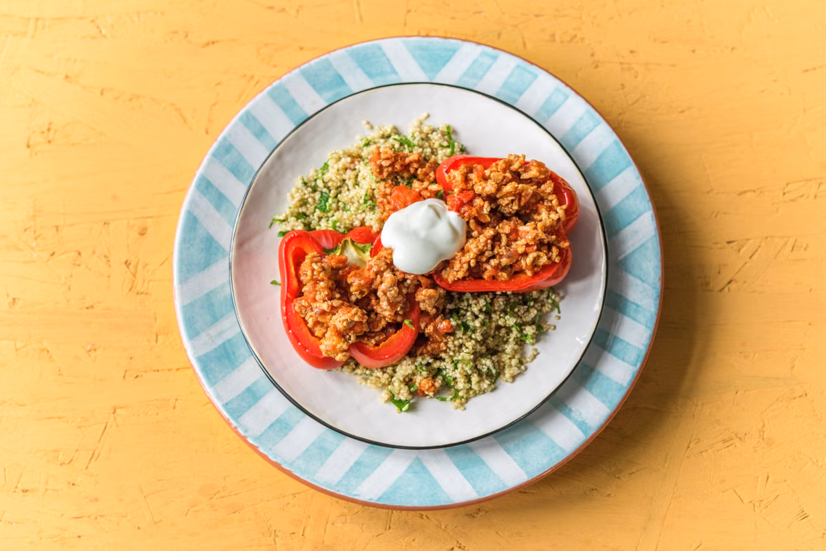 Roasted Red Peppers: Stuffed with Ras El Hanout-Spiced Pork