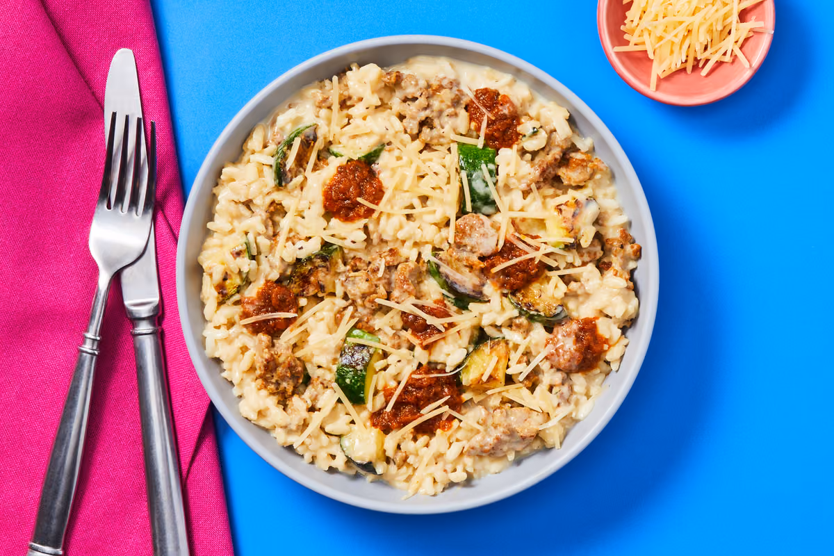 Creamy Zucchini & Pork Sausage Risotto