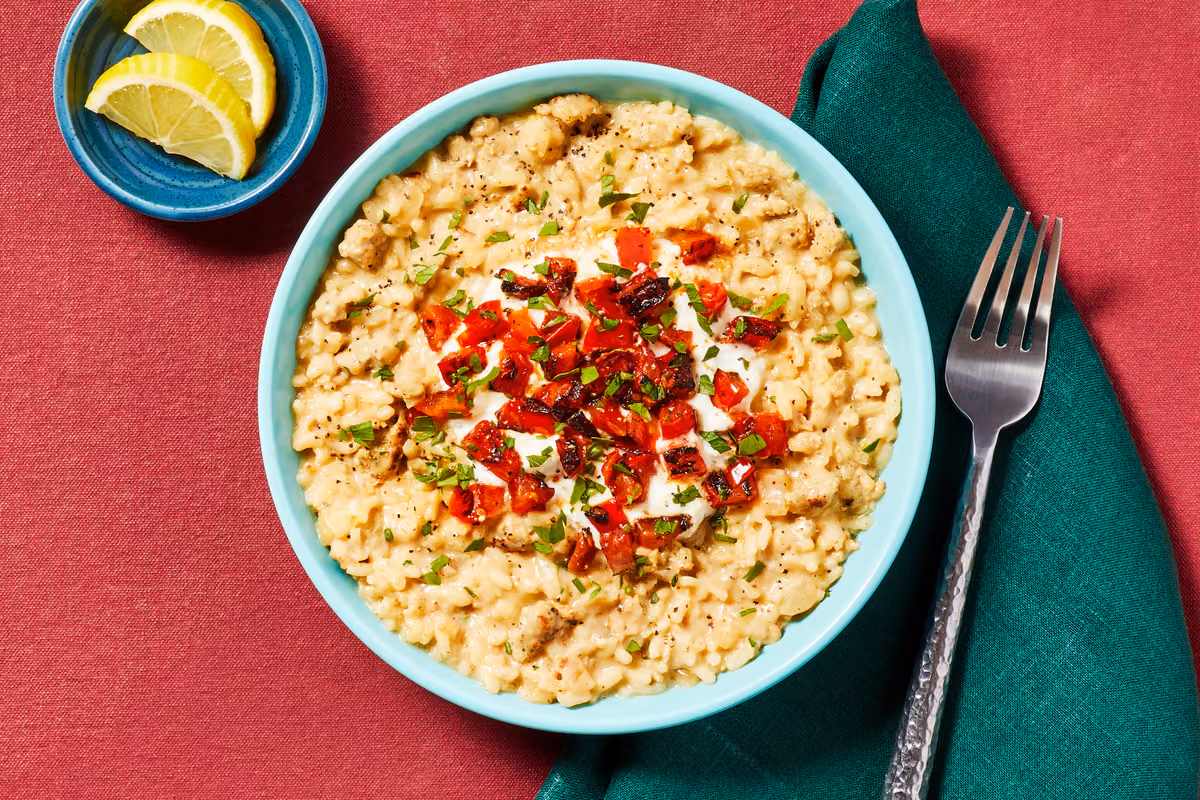 Blistered Tomato & Chicken Sausage Risotto