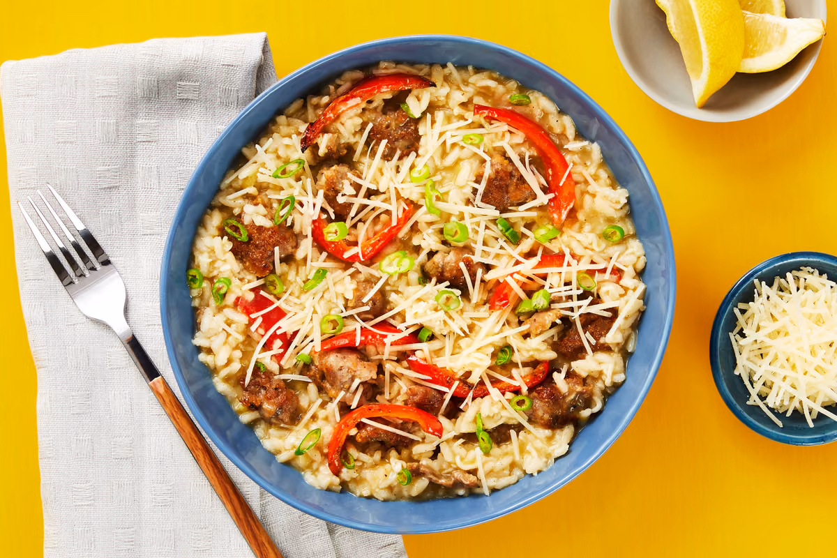Pork Sausage & Bell Pepper Risotto: Parmesan & Lemon