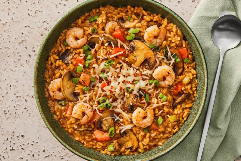 Sun-Dried Tomato & Shrimp Risotto: Mushrooms & Parmesan