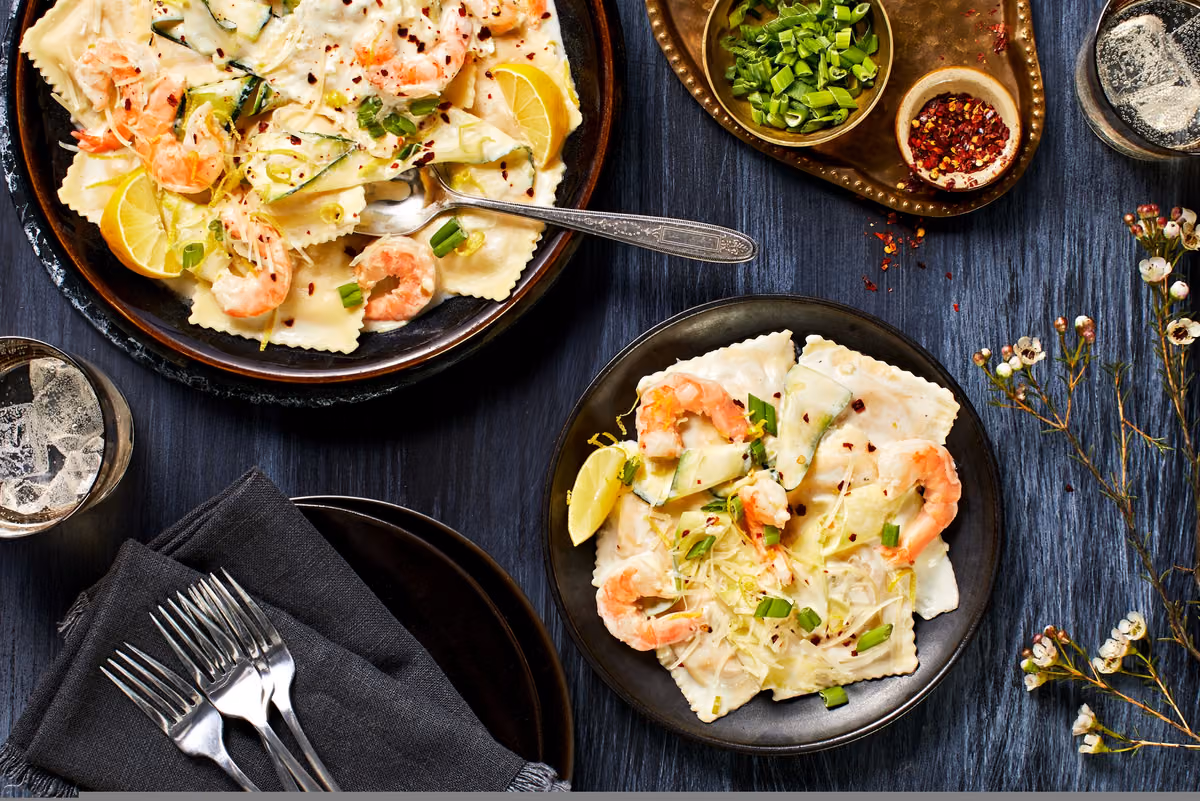 Lobster Ravioli and Shrimp in a Lemon Cream Sauce