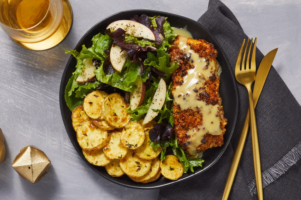 Pecan-Crusted Salmon: an Apple-Studded Salad & Thyme-Roasted Potatoes
