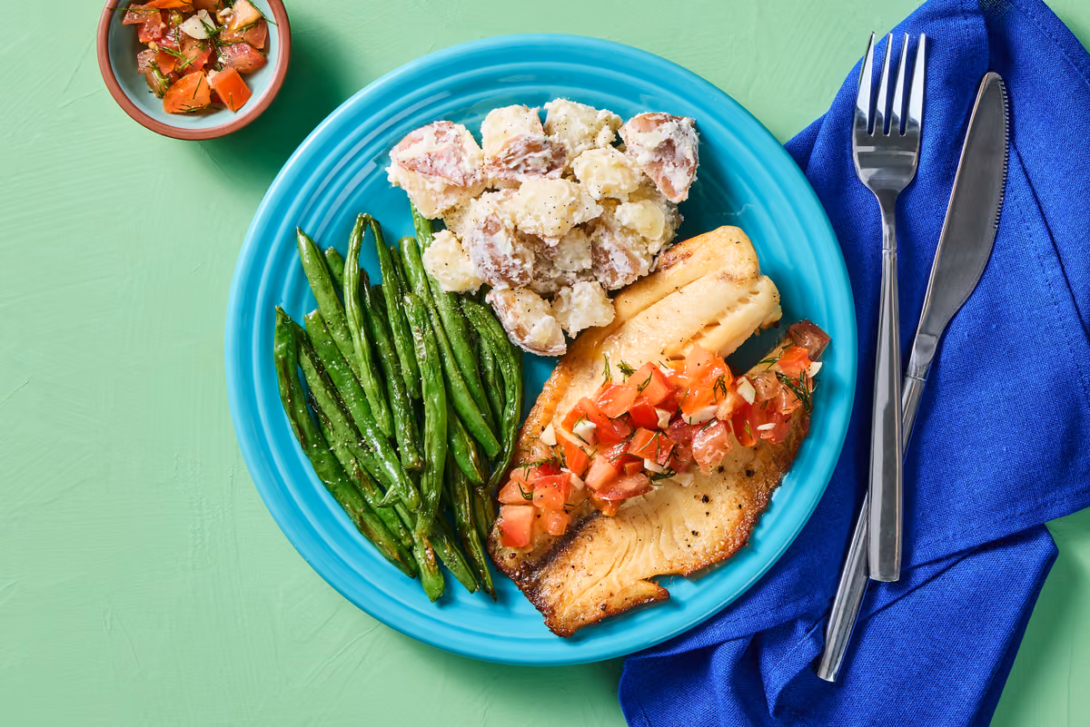 Baked Tilapia & Fresh Tomato-Dill Relish