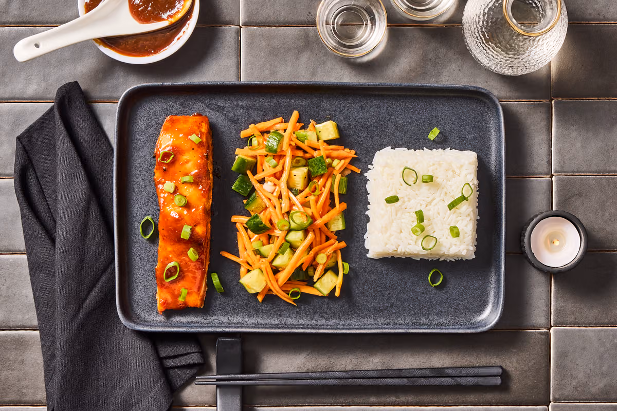 Japanese Hoisin Miso–Glazed Trout with Cucumber Carrot Salad