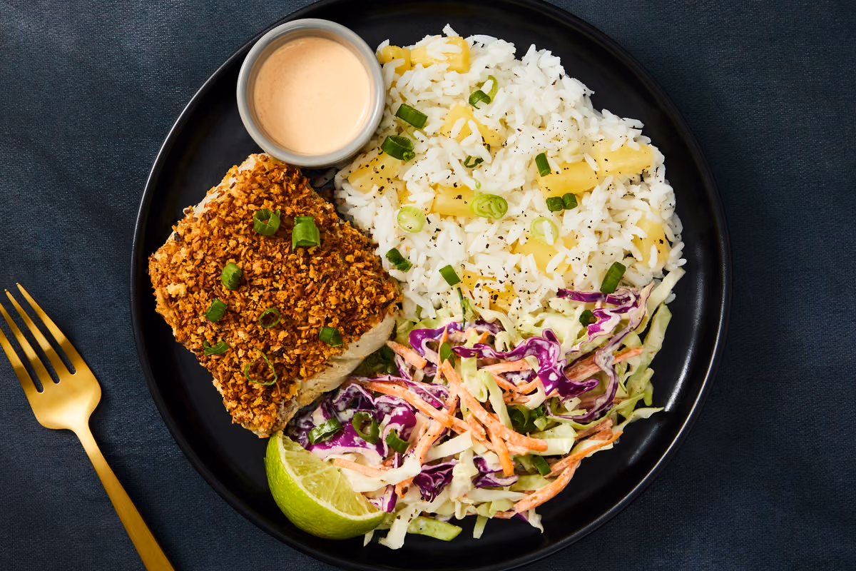 Air Fryer Coconut-Crusted Cod & Pineapple Rice