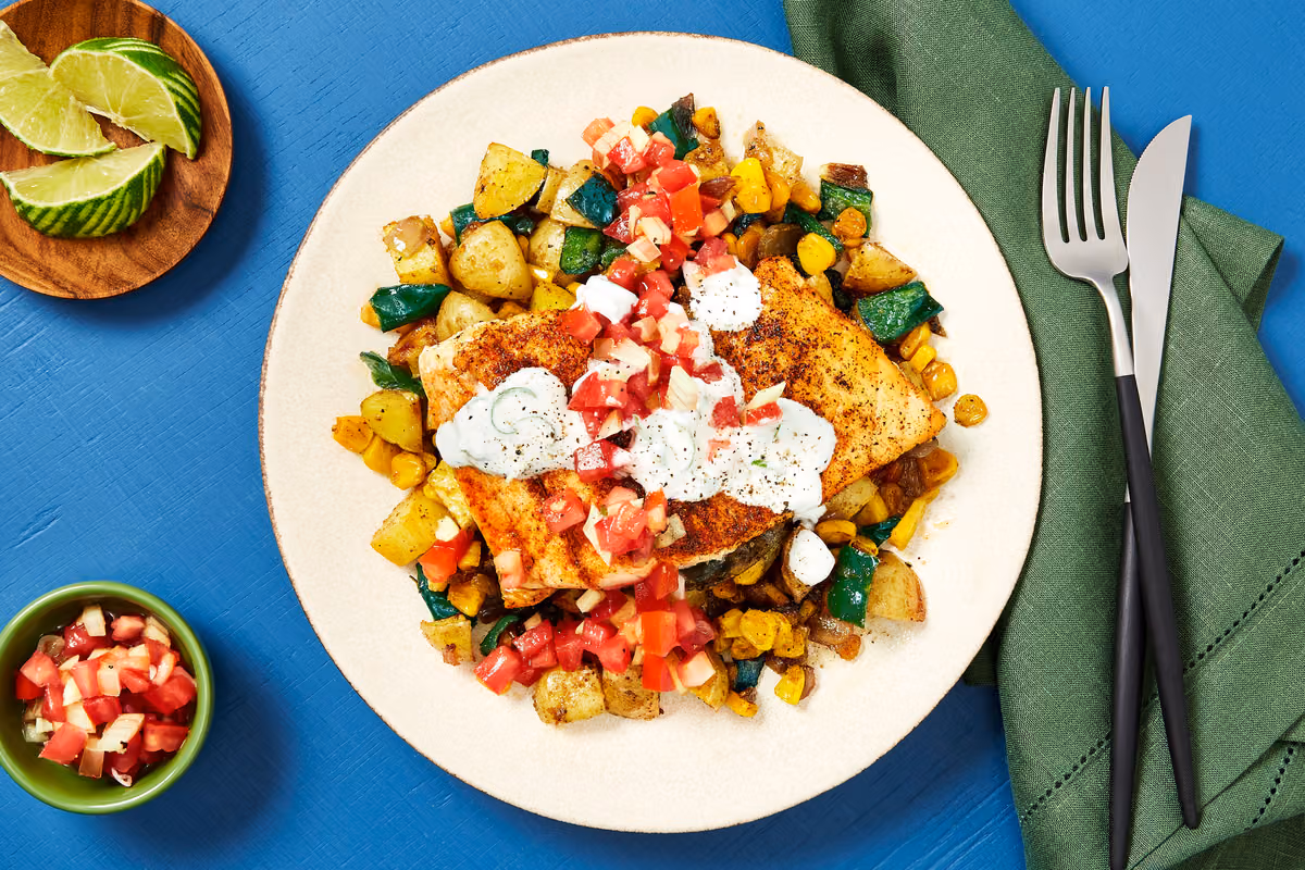 Barramundi over Corn & Poblano Hash