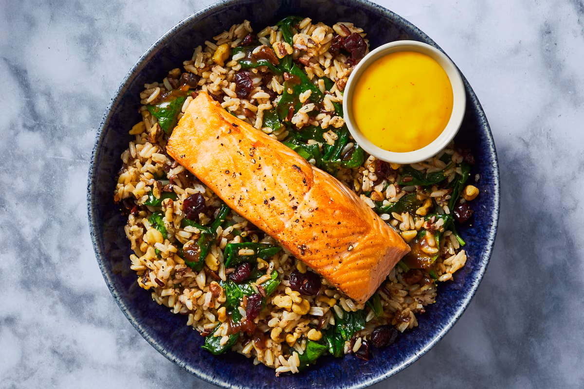 No-Chop Pan-Seared Salmon & Warm Grain Bowls