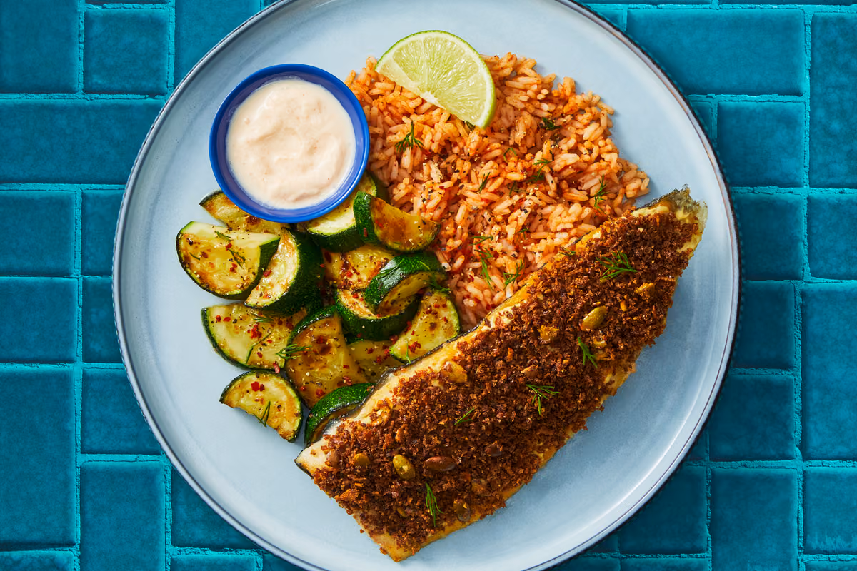 Pepita-Crusted Rainbow Trout & Rice
