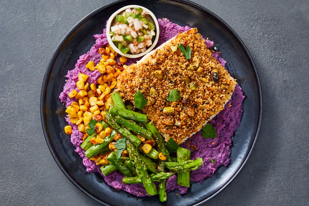 Pistachio Cod with Mango-Jalapeño Salsa