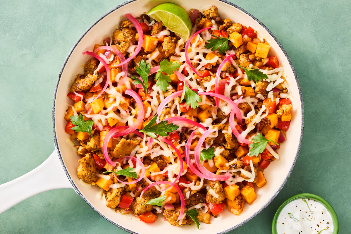Cheesy Turkey & Sweet Potato Skillet