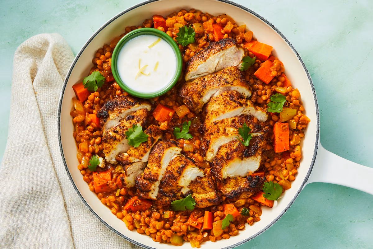 Tunisian-Spiced Chicken & Lentil Skillet