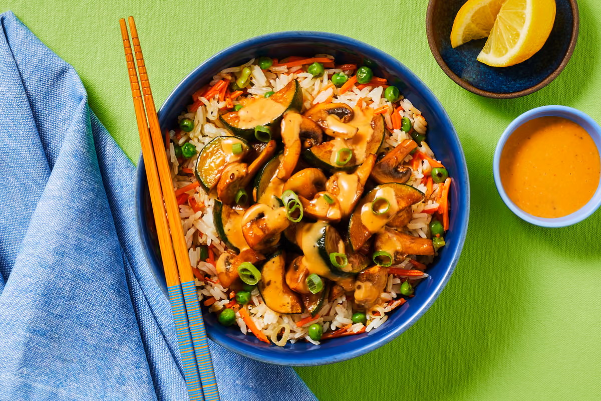 Hibachi-Style Mushroom Stir-Fry: Fried Rice & Yum Yum Sauce