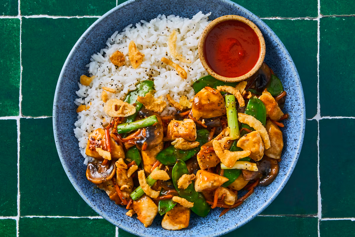 Sweet Soy Chicken, Mushroom & Asparagus Pea Stir-Fry