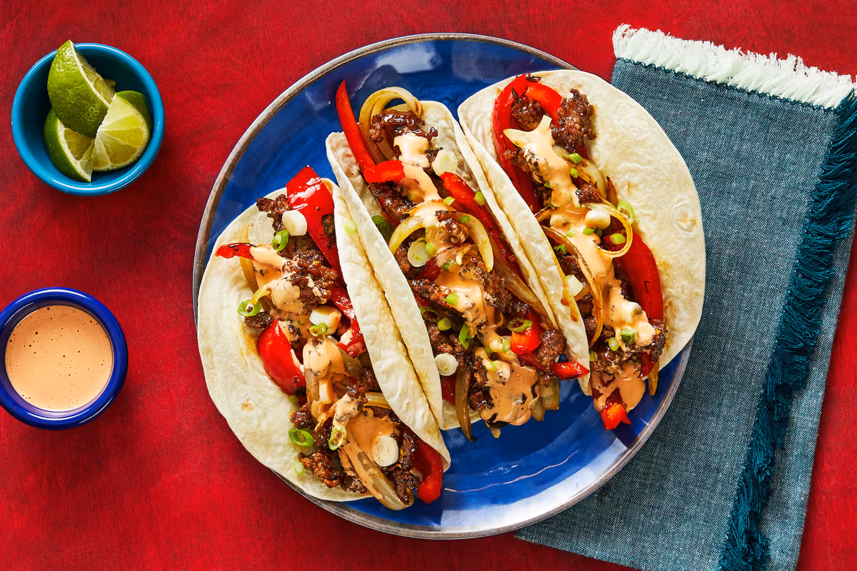 Japanese Beef & Pepper Tacos