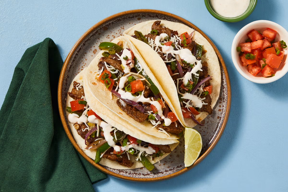 Southwest Beef Tenderloin Tacos: Pico de Gallo & Spiced Crema
