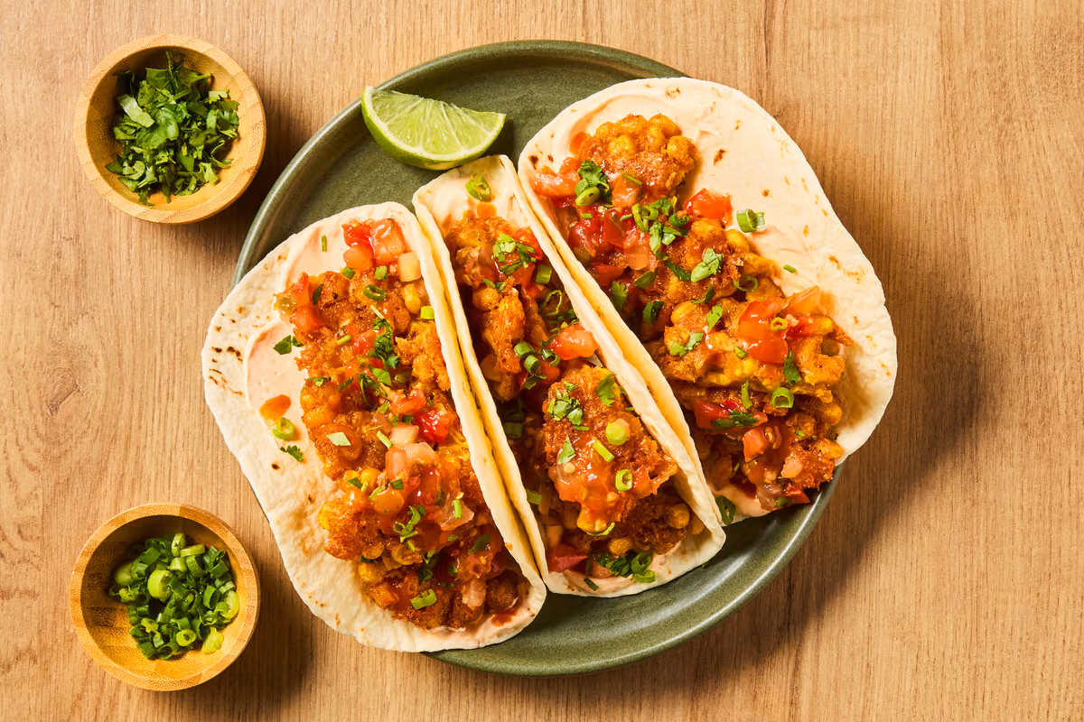 Cheesy Corn Fritter & Chicken Tacos