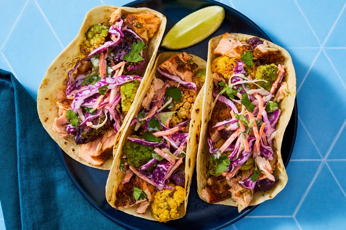 Chimichurri Salmon & Roasted Cauliflower Tacos