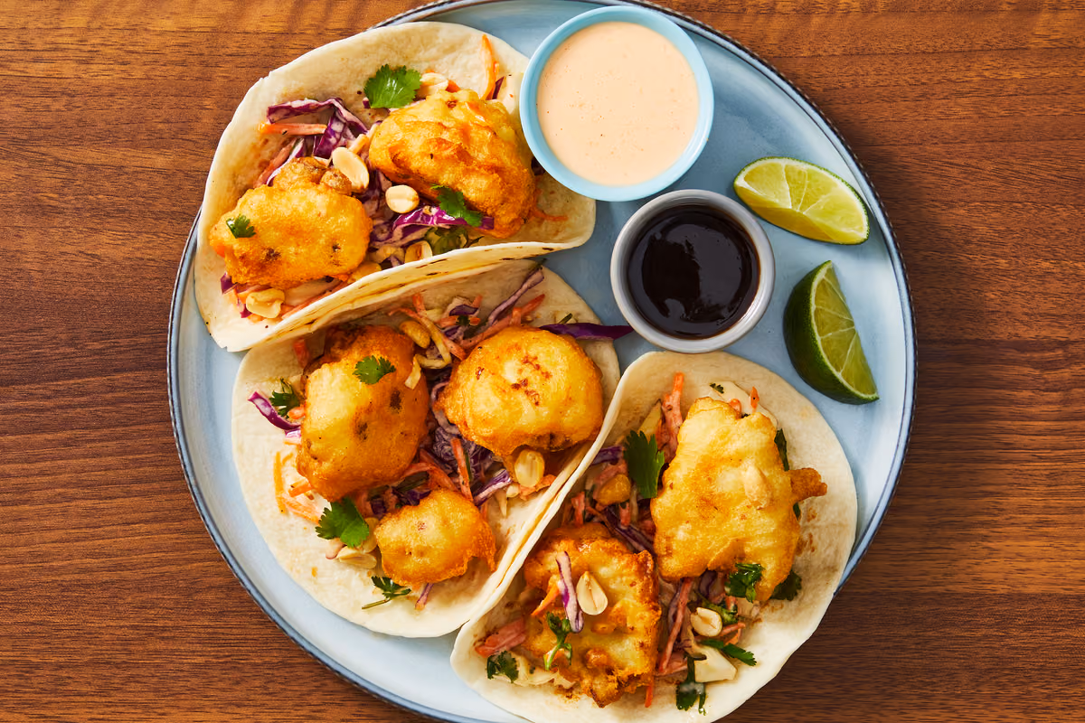 Crispy Cauliflower Tacos & Chili Lime Slaw