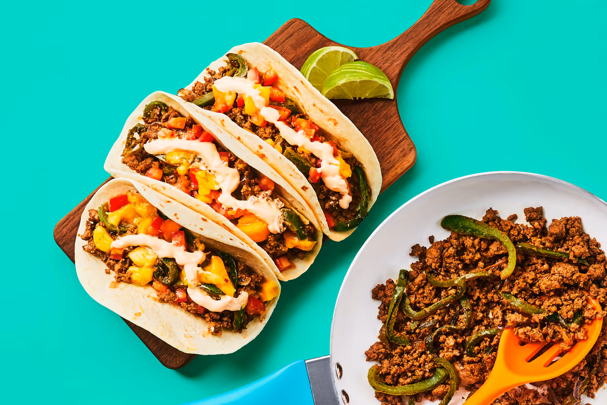 One-Pan Beef & Charred Pepper Tacos