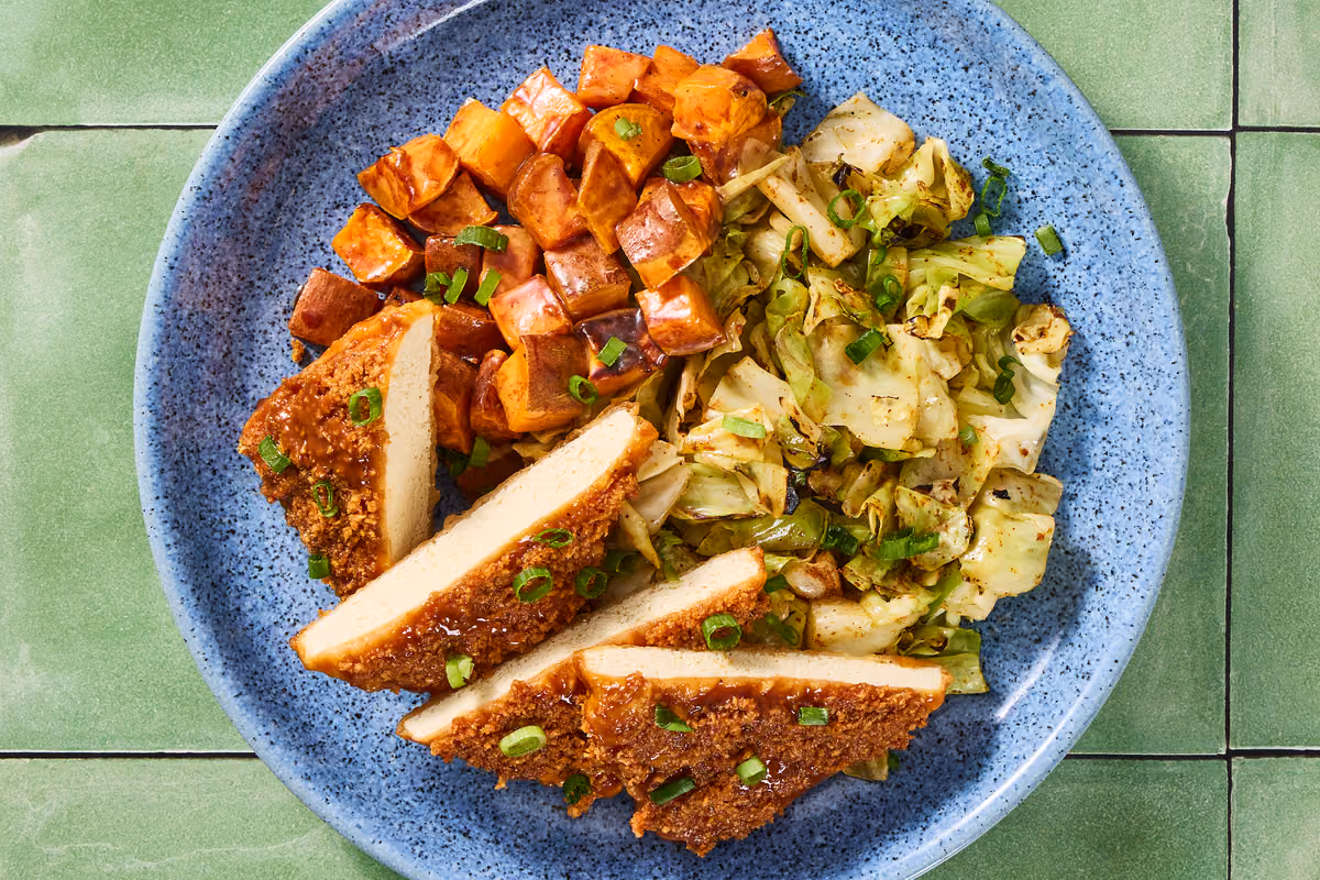 Crispy BBQ Tofu & Maple-Glazed Sweet Potatoes