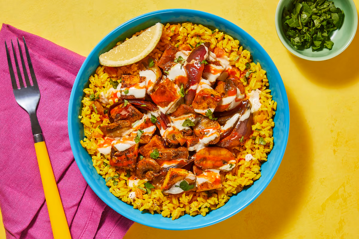 Shawarma-Spiced Tofu & Mushroom Bowls
