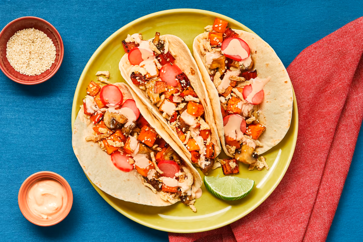 Sticky Sesame Sweet Potato Tacos