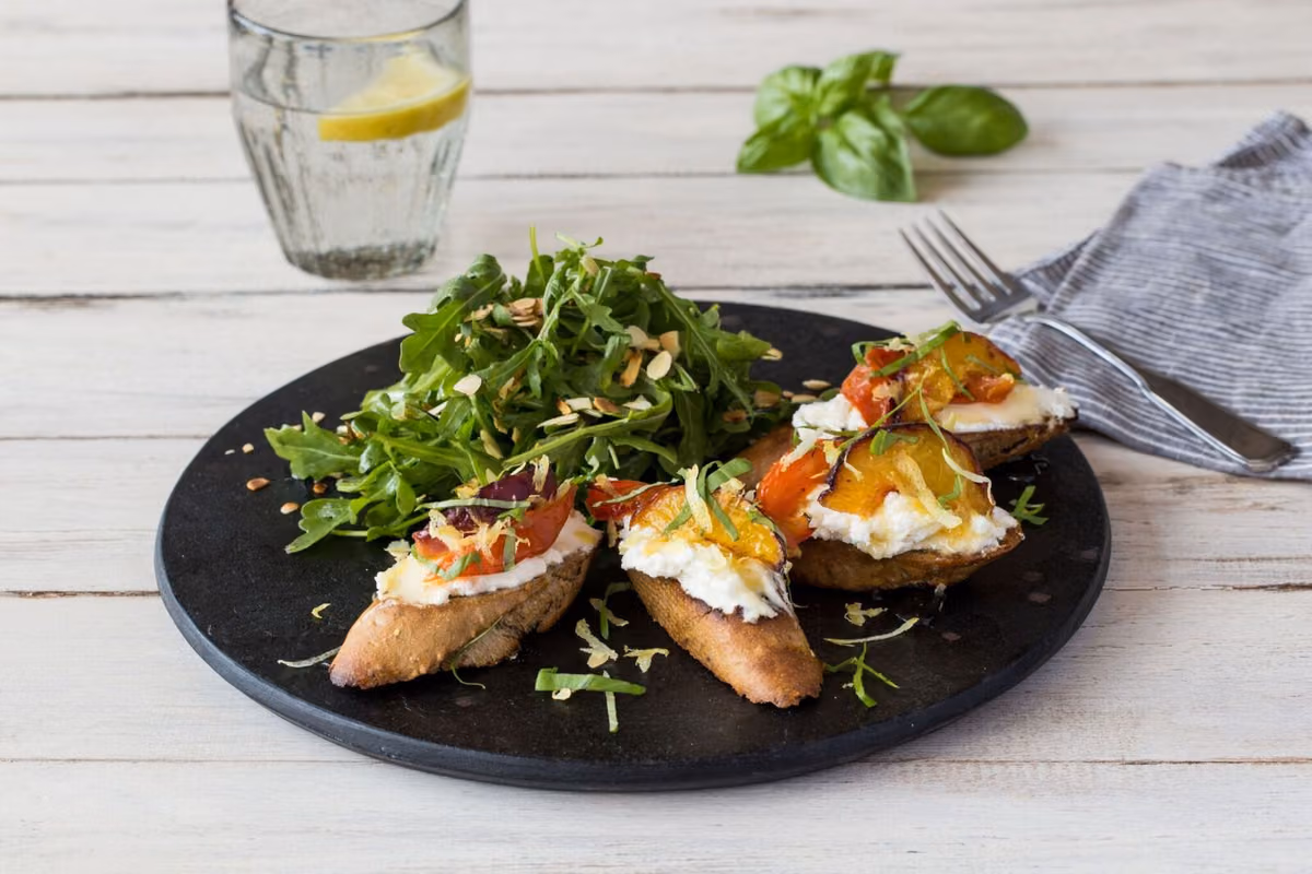 Peach and Tomato Tartines